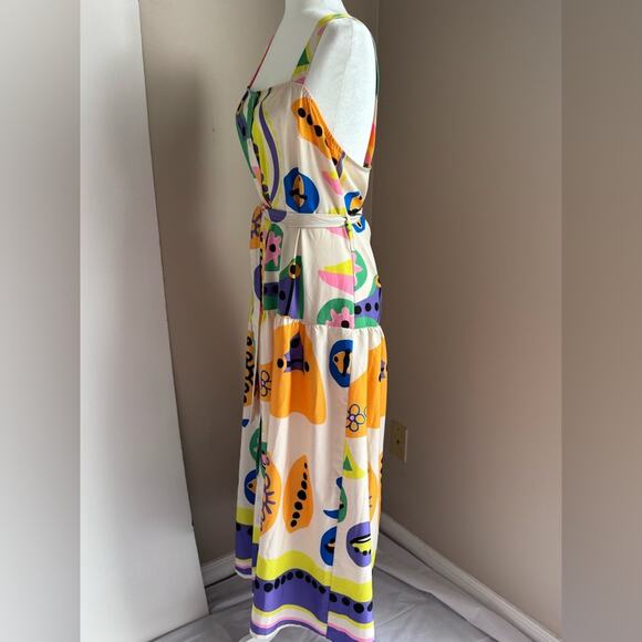 BANDIT AND THE BABE Women’s Colorful Dress‎ Maxi size Large w Belt Wearable Art - Picture 4 of 11